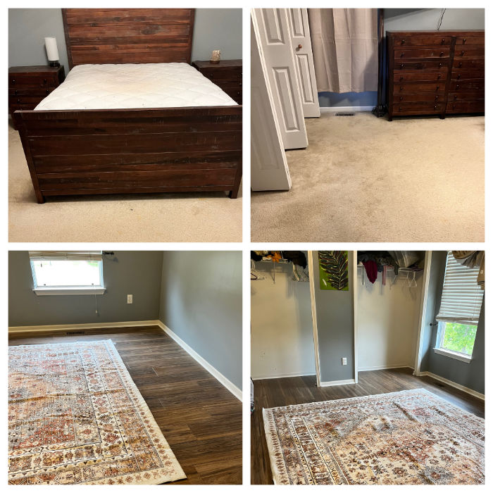 before and after carpet to laminate flooring